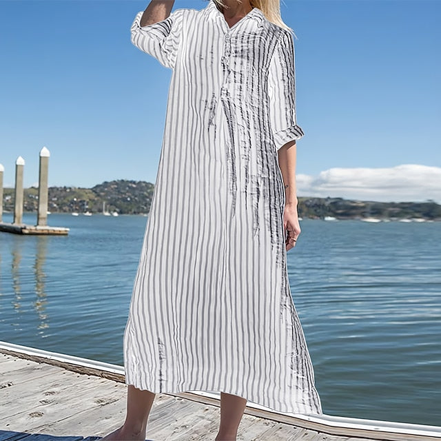 Women's Blue Black White Summer Spring Fall Maxi Dress
