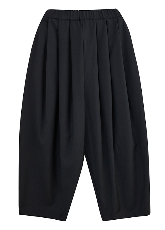 Pockets Crop Waist Elastic Cotton Spring Casual Grey Pants