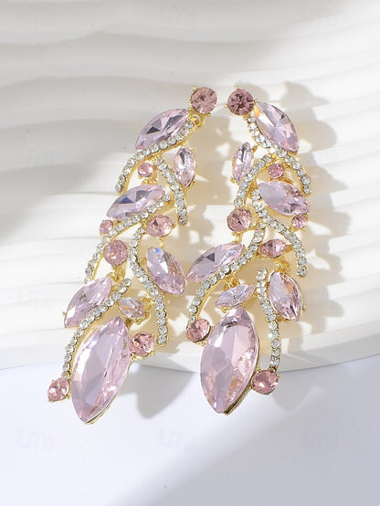 - Earrings Gold Women's Design Crystal Leaf Elegant