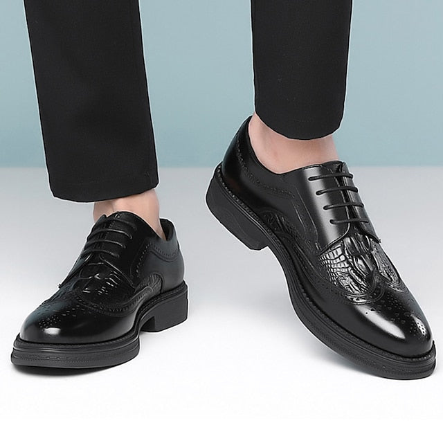 Brown Leather Shoes Oxford Men's Crocodile - Brogue