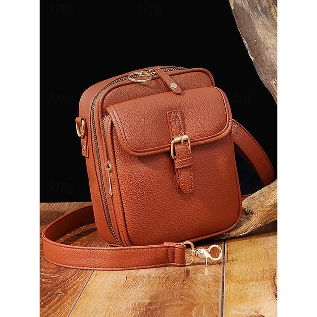 Bag Front Brown with Faux Vintage Leather Women's Crossbody