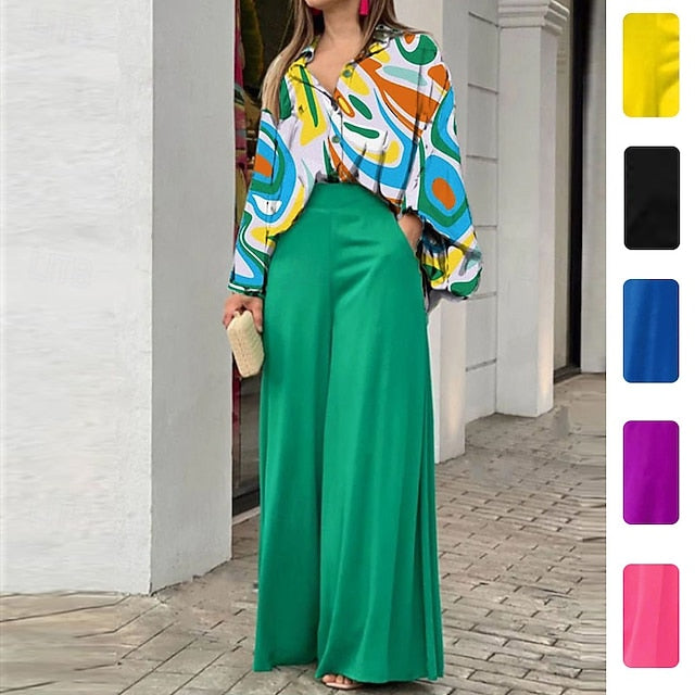 Women's Pants Sets Bolero Top Long Sleeve Shirt Collar