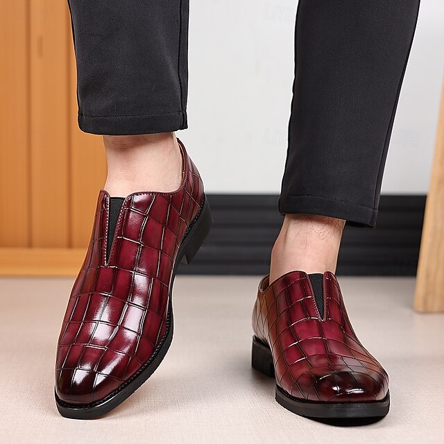 Burgundy Men's Shoes Slip-On Crocodile – Pattern