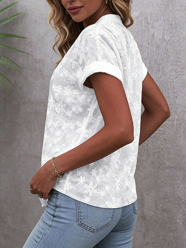 Women's Shirt Lace Shirt Blouse Dressy Tops Lace Buttons