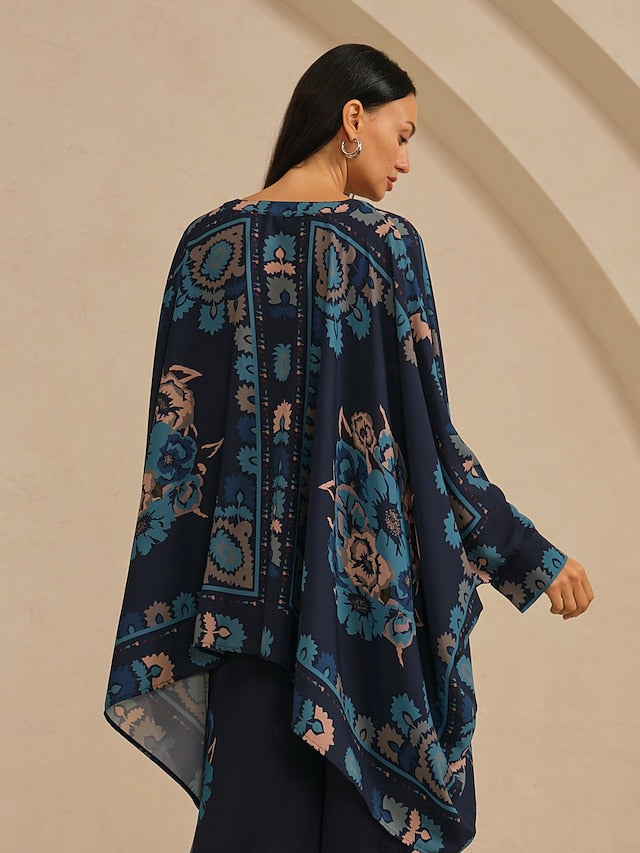 Women's Blouse Chiffon Ethnic Floral Placement Hawaiian
