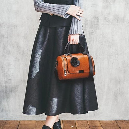 Vintage-Style Floral Handbag Women's Faux with Leather