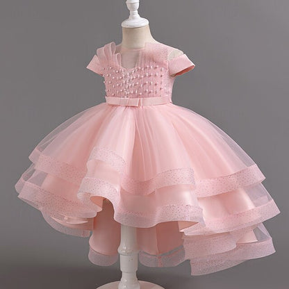 Color Short Kids Dress Party Solid Sleeve Girls' Wedding