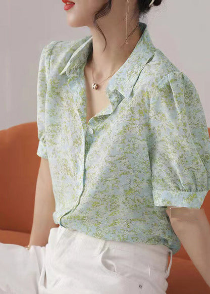 Print Summer Shirt Tops Cotton Boutique Green Light