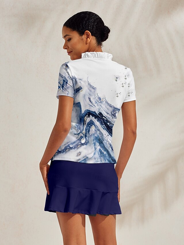 Women's Golf Polo Shirt Blue Short Sleeve Top Ladies Golf