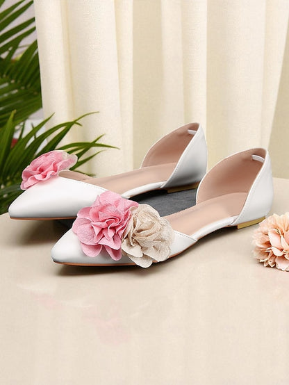 Women's Flower with Pink Beige Flats and Wedding White