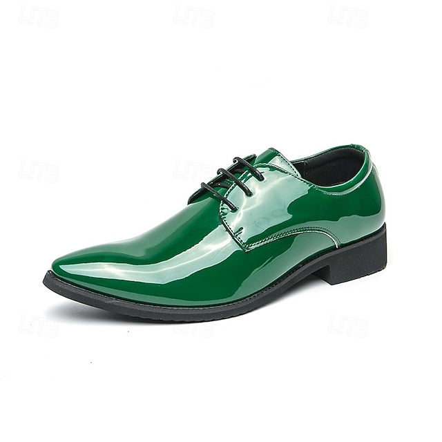 Leather Patent for – Formal Lace-Up Men Glossy Shoes Green