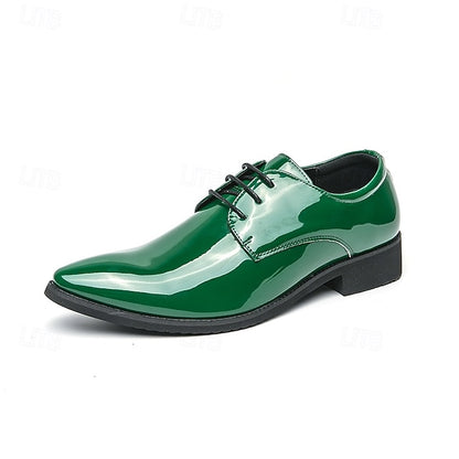 Leather Patent for – Formal Lace-Up Men Glossy Shoes Green