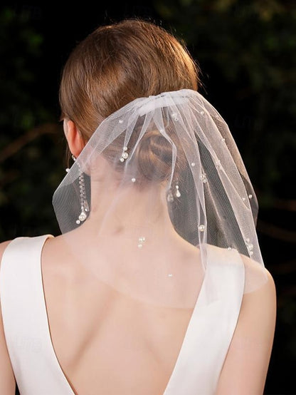 Short Crystal Embellishments and with Bridal – Pearl Veil