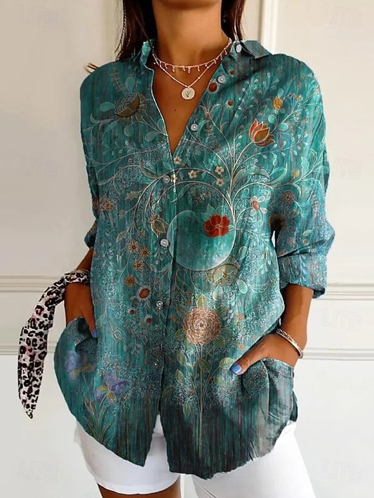 Women's Shirt Linen Like Breathable Lightweight Button Down