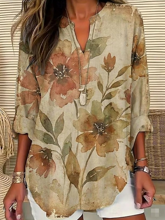 Women's Shirt Tunic Print Floral Graphic Bohemia Vintage