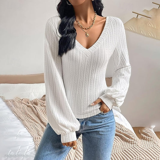 Women's Cable Knit T-Shirt Solid Color Cute Stylish Casual
