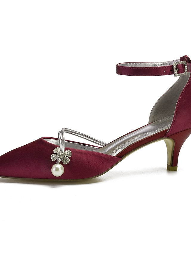 Women's Heels Pearl with Dark and Blue Kitten Satin