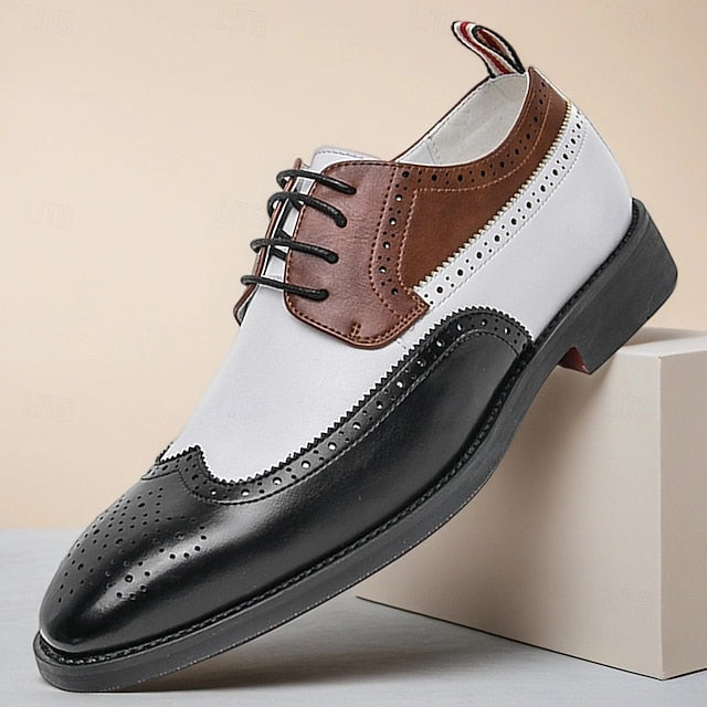 and Men's White Oxford Wingtip Shoes with Brown
