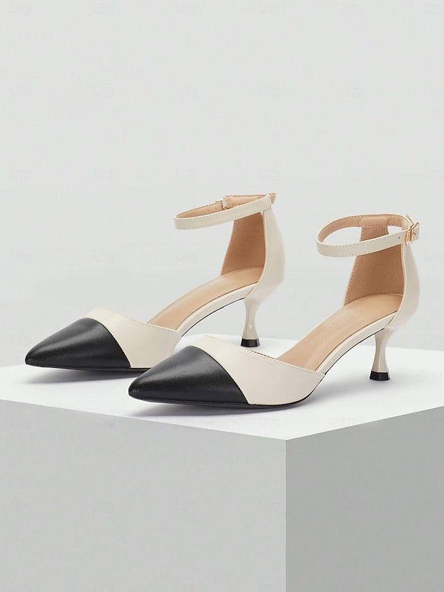 Heel Stylish Kitten Two-Tone Women's Toe Pointed Ankle