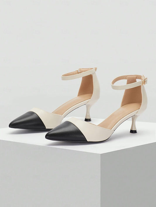 Heel Stylish Kitten Two-Tone Women's Toe Pointed Ankle