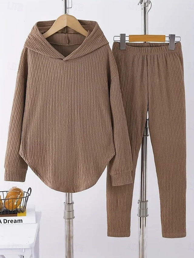 Women's Hoodie Pants Sets Long Sleeve Hooded Solid Color