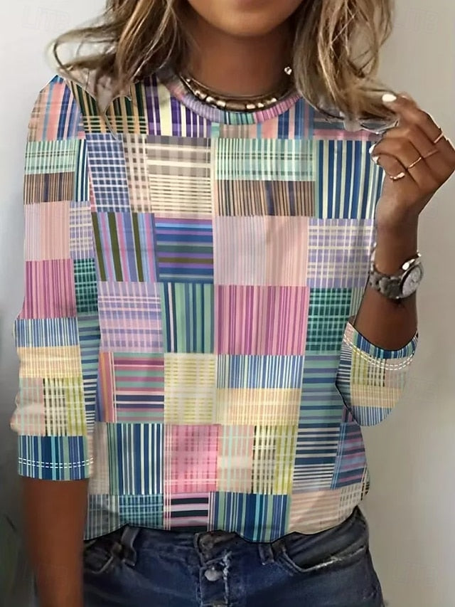 Women's T Shirt Print Graphic Geometric Striped Vintage