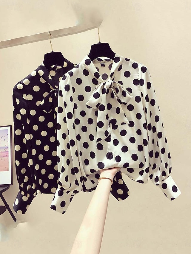 Women's Shirt Blouse Tie Front Polka Dot Active Stylish