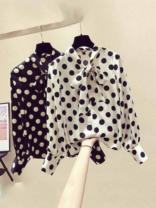 Women's Shirt Blouse Tie Front Polka Dot Active Stylish