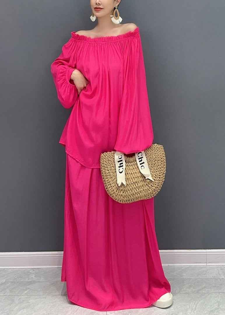 French Black Slash Neck Ruffled Two Pieces Set Lantern Sleeve AO1005