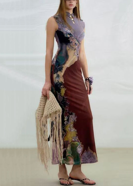 Sides Wear On Long Dress Both Purple Sleeveless Print