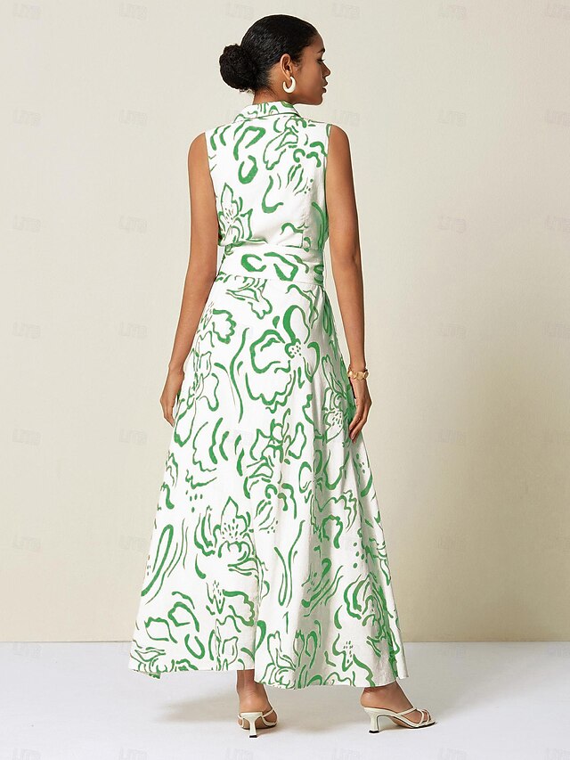 Women's Sleeveless Maxi Shirt Dress Summer A Line Shirt