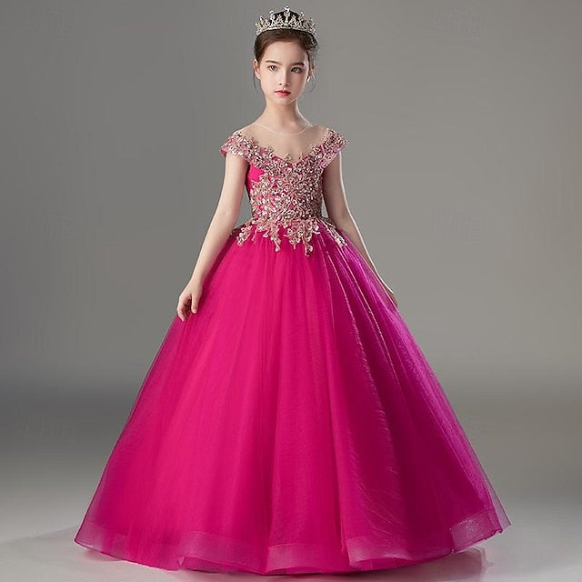 Dress Sleeve Short Girls' Solid Party Color Kids