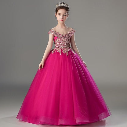 Dress Sleeve Short Girls' Solid Party Color Kids