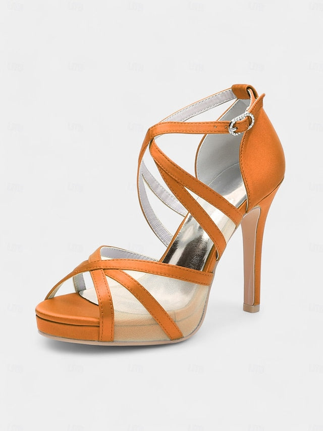 with Straps Satin White Sandals - Perfect Cross Bridal High Heel