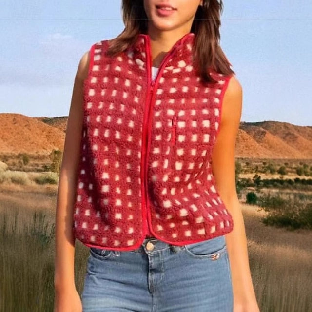 Women's Blouse Zipper Plaid Elegant Vintage Stylish