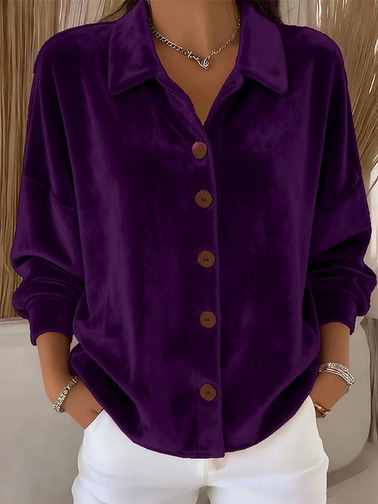 Women's Blouse Solid Color Vintage Casual Long Sleeve Shirt