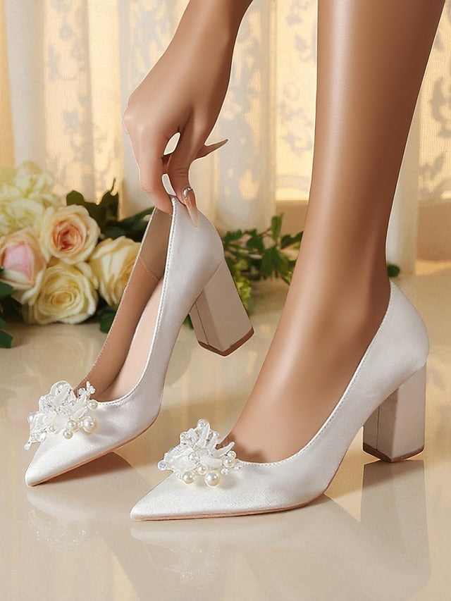 with Wedding White and Women's Crystal Heels Pearl