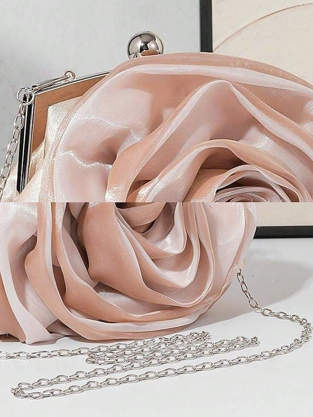 Satin Rose Clutch Evening Flower Purse – Women's Elegant