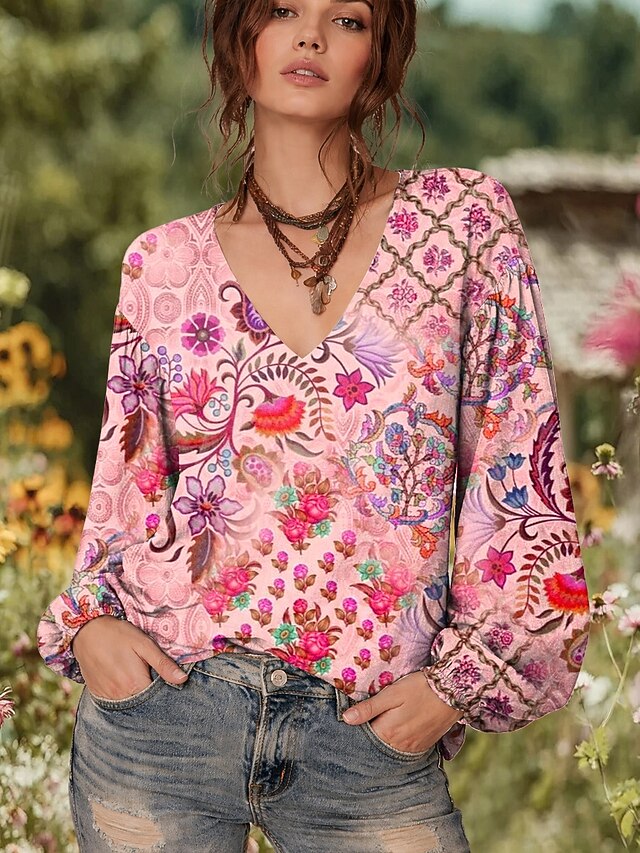 Women's Blouse Print Floral Graphic Elegant Bohemia Vintage