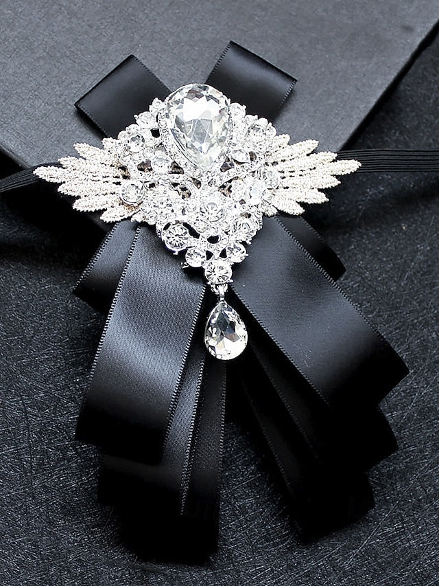 Bow Ribbon Brooch Luxury Pin Elegant Men's Tie - Crystal