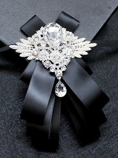 Bow Ribbon Brooch Luxury Pin Elegant Men's Tie - Crystal