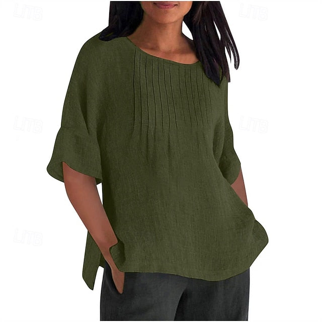 Women's Texture Blouse T Shirt Patchwork Plain Casual 3/4