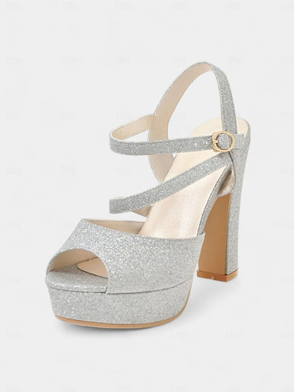 Heel Strap High with Platform Glitter Sandals Women's Ankle