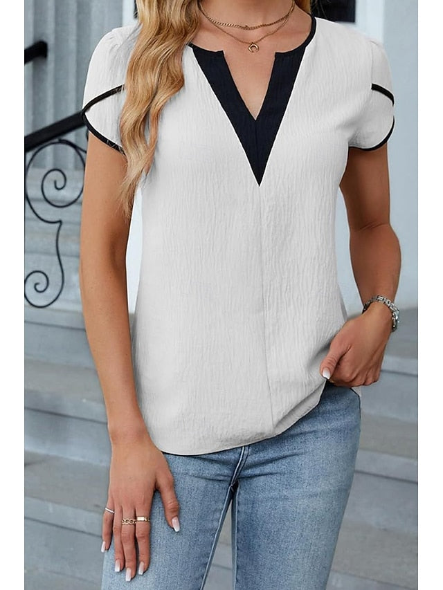 Women's Blouse Patchwork Color Block Modern Casual Short