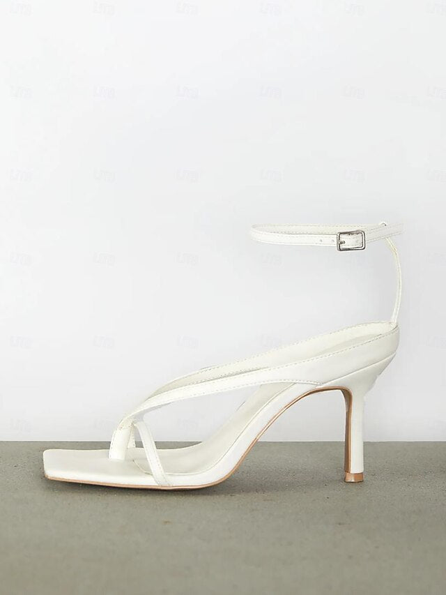 Women's – Strappy Stiletto Elegant White Sandals