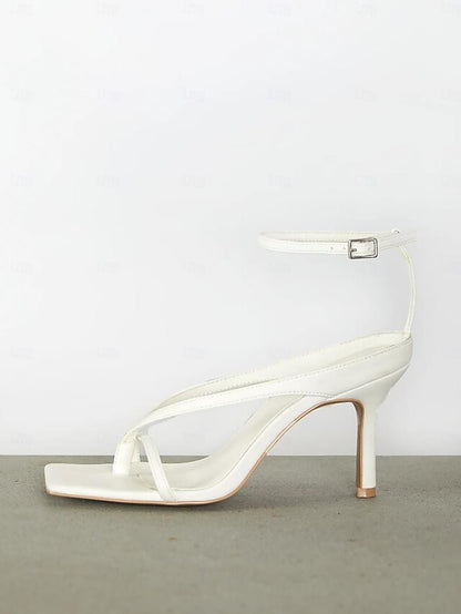 Women's – Strappy Stiletto Elegant White Sandals