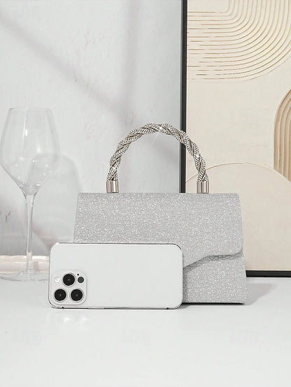 – with Handle Women's Glitter Silver Rhinestone Handbag