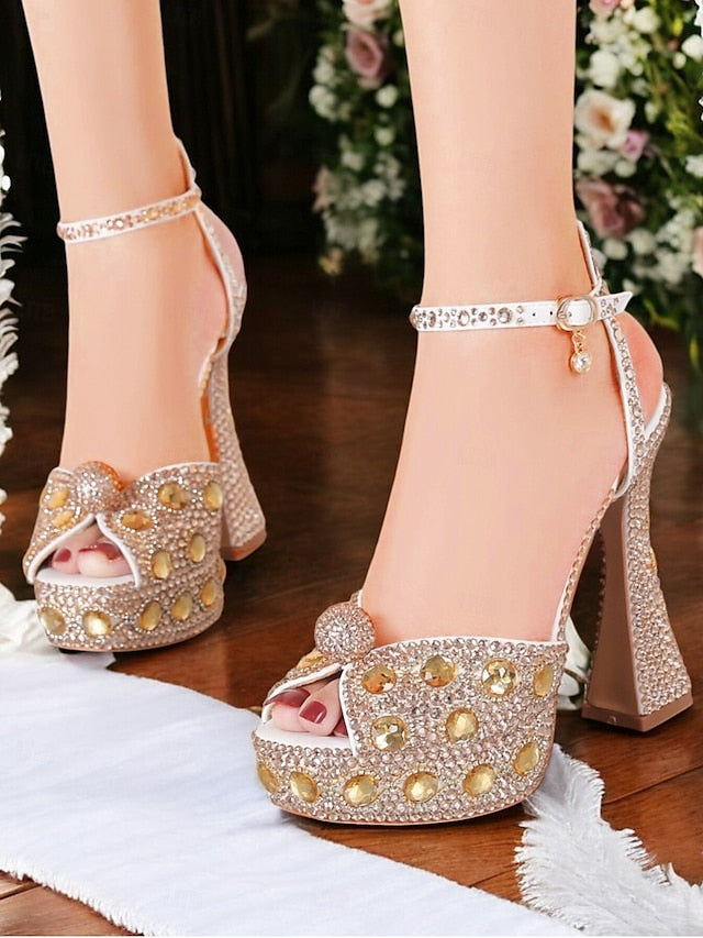 Women's Crystal-Embellished Sandals Glamorous Platform with