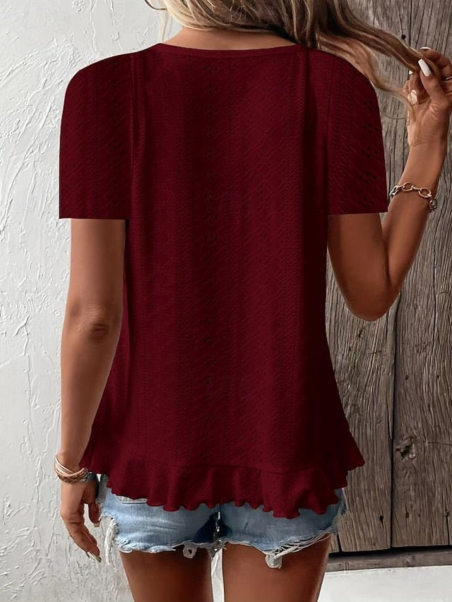 Women's T Shirt Solid Color Plain Basic Casual Short Sleeve