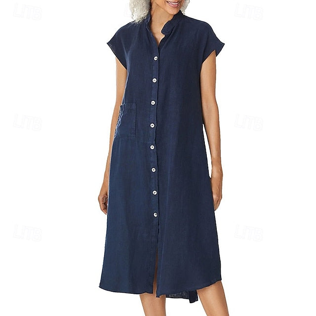Women's Midi Dress Casual Dress Cotton Linen Dress Elegant